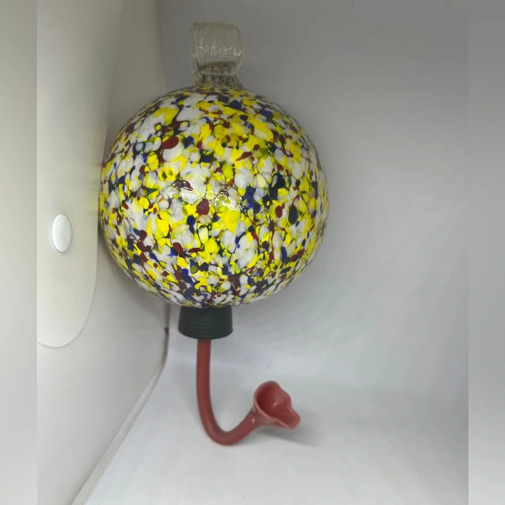 Hand Blown Glass Globe Hummingbird Feeder Yellow Red Blue Hanging Bird Feed